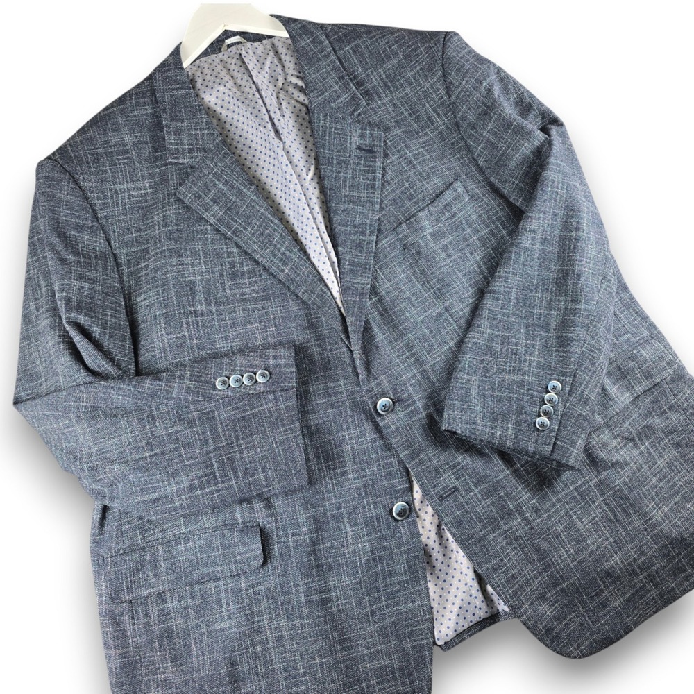 Oak Hill Mens Blazer 3XL Blue Crosshatch Polyester Rayon Spandex Stretch Jacket